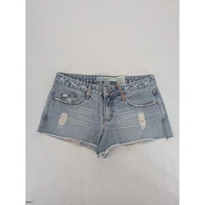 Mudd Jeans Micro Shorts Womens 9 Distressed Floral Peekaboo Pockets Raw Hem Y2K